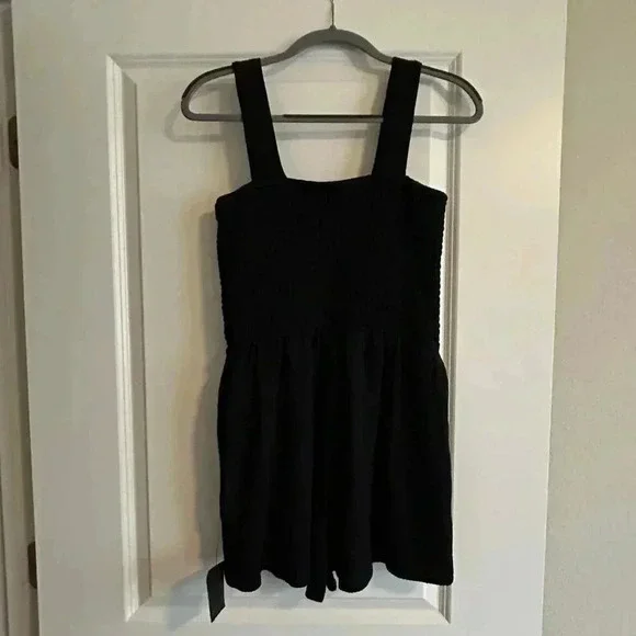 Lulus Social Calendar Black Ribbed Knit Smocked Romper L - Picture 3 of 7